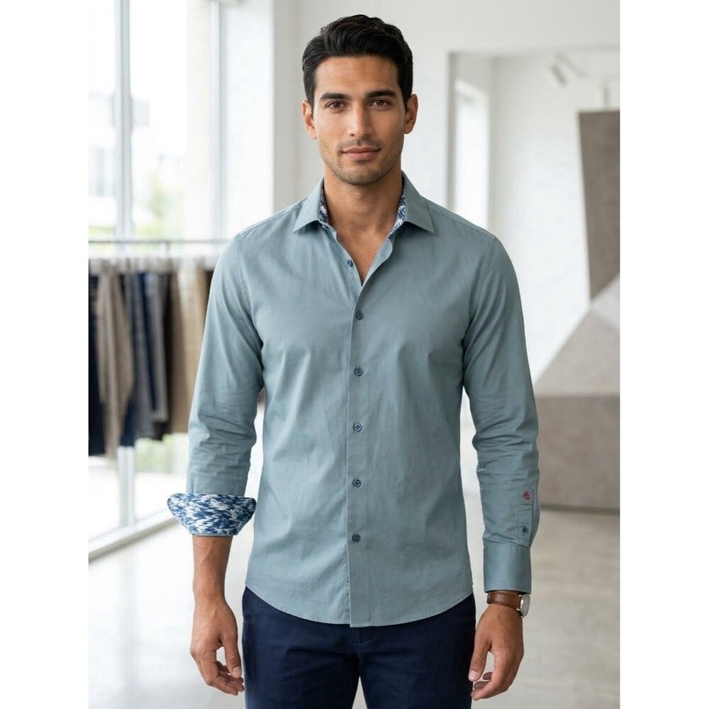 Robert Graham Mens Shirt Medium Blue Classic Fit Flip Cuff Long Sleeve Button Up